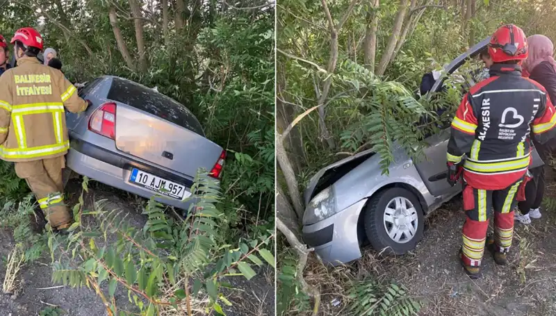 Balıkesir'de Kontrolden Çıkan Otomobil Şarampole Yuvarlandı: İki Kişi Yaralı